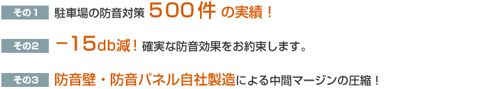 駐車場の防音対策500件の実績！-10db減！確実な防音効果をお約束します。防音壁・防音パネル自社製造による中間マージンの圧縮！